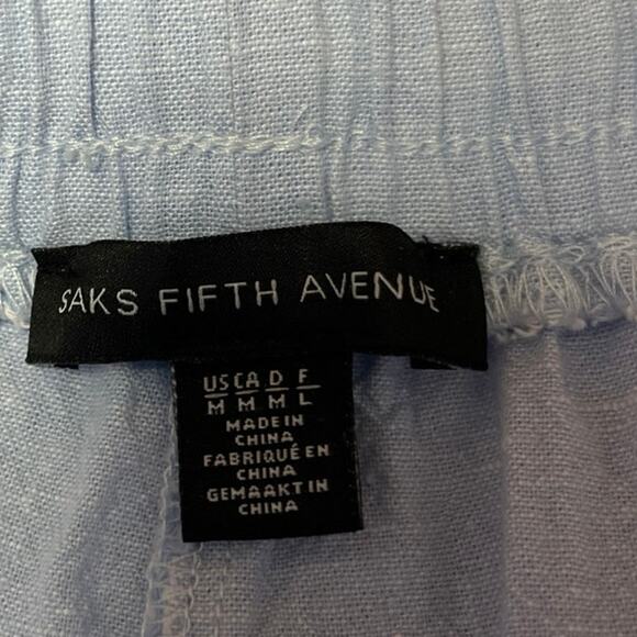 Saks Fifth Avenue Blue Linen High Waist Elastic Waist Pockets Sweat Shorts Sz M - Picture 4 of 5